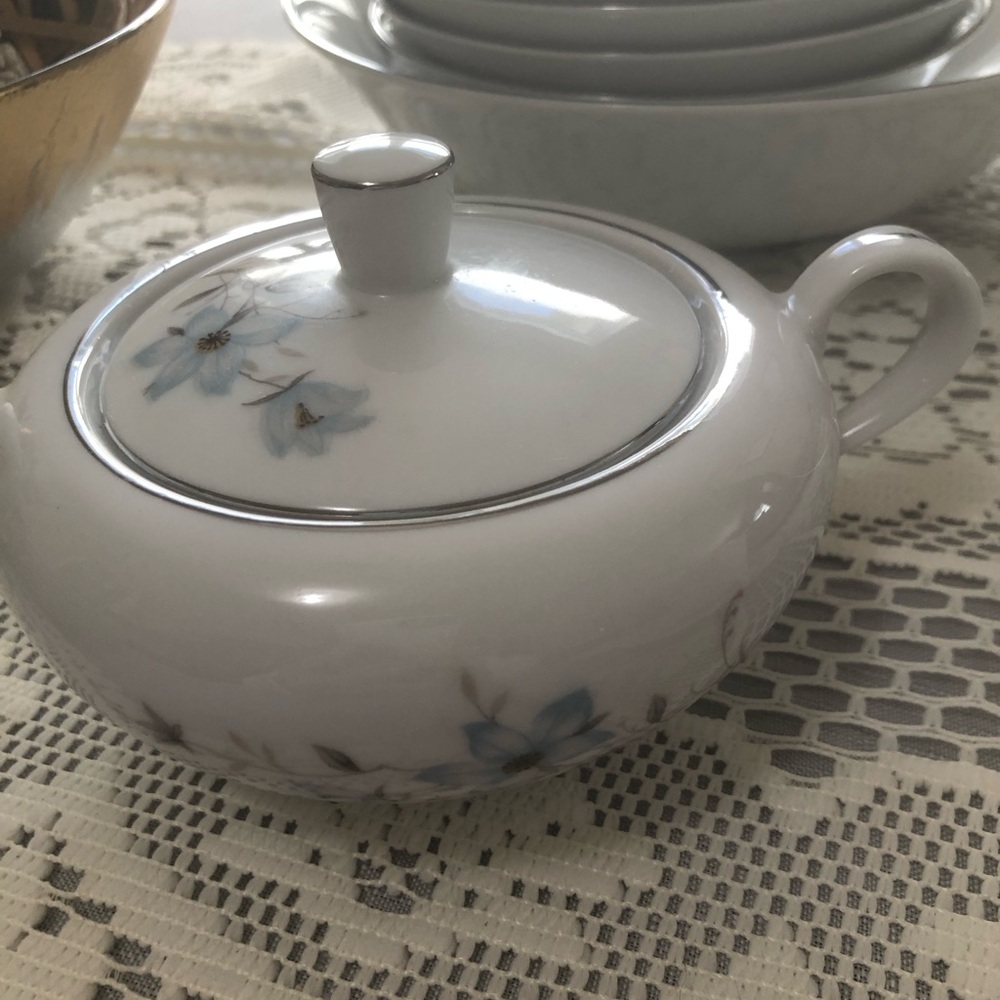 Elegant Floral White and Blue Ceramic Sugar Bowl